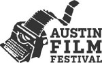 Typewriter with film coming out where paper usually does - the Austin Film Festival logo