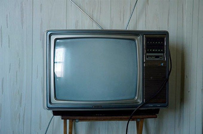 old television set with antenna
