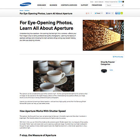 screenshot of Samsung web article about aperture