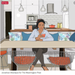 blog about Washington Post article on decluttering entitled clearing the way; illustration by Jonathan Allardyce pictures woman in clutter-free home
